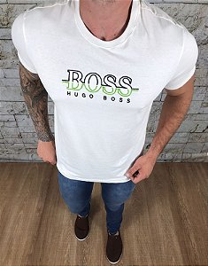Camiseta Masculina HB Creme Bordada Line BOSS Preto e Verde