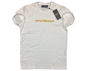 Camiseta Masculina ARMANI Empório Armani Branco Aplicação Emborrachada Mostarda
