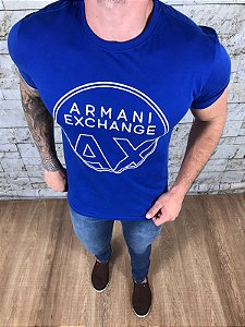 Camiseta Masculina ARMANI A|X Azul Bic Estampada