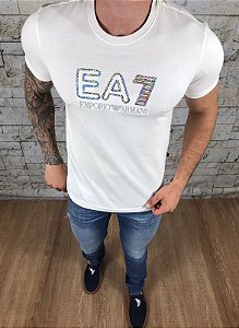 Camiseta Masculina ARMANI Empório Armani Creme Aplicação Glam