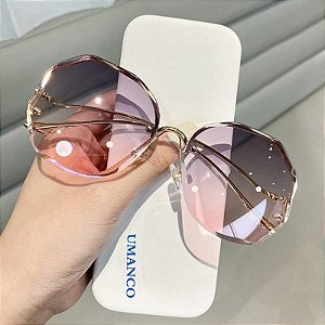 Óculos de Sol Feminino sem Aro de Metal Gradiente UV400 Cinza