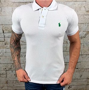 Polo Masculina PRL Branco Básica Logo Verde