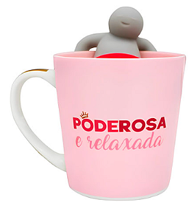 Caneca de Cerâmica Poderosa e Relaxada com Infusor de Chá 350ml ZONA CRIATIVA