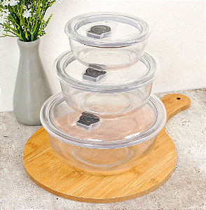 Conjunto com 03 Potes Herméticos Redondos em Vidro de 350ml à 1,2L WELLMIX