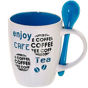 Caneca de Cerâmica Enjoy com Colher 325 ml MABRUK 02 Unidades