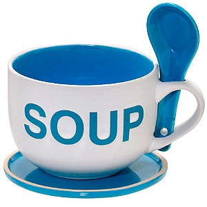 Caneca de Cerâmica Soup com Colher 325 ml MABRUK 02 Unidades