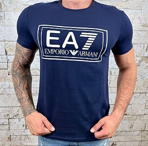 Camiseta Masculina ARMANI Empório Armani Azul Marinho Detalhe Branco