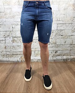 Bermuda Masculina Jeans TH Azul Médio Skinny Detalhada