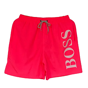 Bermuda Short Masculino HUGO BOSS Pink Praia Escrito Branco