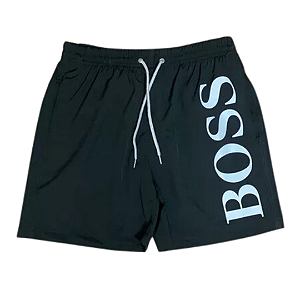 Bermuda Short Masculino HUGO BOSS Preto Praia Escrito Branco