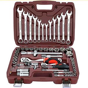 Conjunto com Caixa de Ferramentas para Reparo Automotivo com 61 Peças