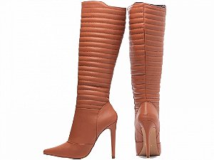 Bota Feminina TORRICELLA Bico Fino Salto 12 Cano Alto Caramelo