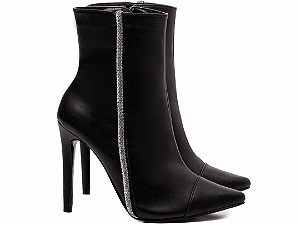 Bota Feminina TORRICELLA Bico Fino Salto 12 Cano Médio Apliques em Strass