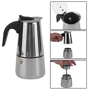 Cafeteira Italiana MOKA 200 ml em Aço Inox para 04 Xícaras