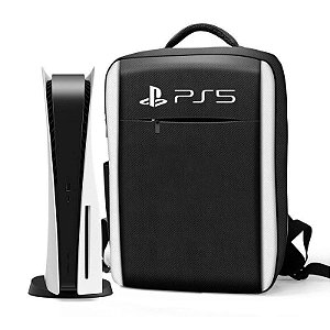 Games - Mochila para Viagem Portátil VAORLO para PS5 PlayStation5 Console Bolsa de Armazenamento à Prova de Choque Proteção à Prova D'água Preto com Branco
