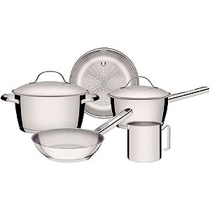 Jogo de Panelas de Inox TRAMONTINA Allegra com Fundo Triplo com 05 Peças Prata