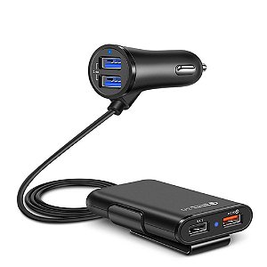 Carregador Automotivo 36W Carga Rápida 3.0 com 04 Portas USB  Carga Rápida de QC3.0 USB Saída 5V / 3.1 e Dois Total 5V / 2.4.