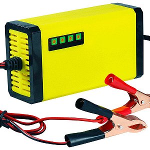 Carregador de Bateria para Motor de Moto Portátil de 12V LED com Display Automático Amarelo