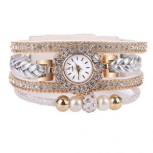 Relógio Feminino em Quartzo Vintage Pulseira Retrô Branco