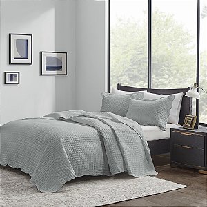 Colcha Queen CORTTEX 2,4M x 2,6M Milão Cinza com 02 Porta-Travesseiros 50cm x 70cm