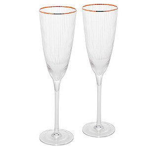Conjunto de Taças de Vidro ROJEMAC para champagne com Borda Dourada 02 Peças 300ml