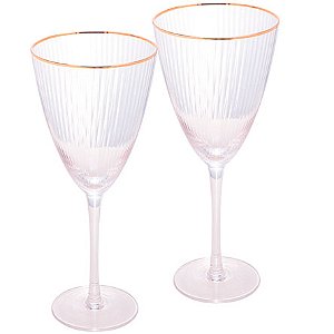 Conjunto de Taças ROJEMAC de Vidro para Vinho com Borda Dourada 400ml 02 Peças