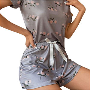 Pijama Feminino Blusa Manga Curta Short com Elástico Estampas Variadas Tamanho Único