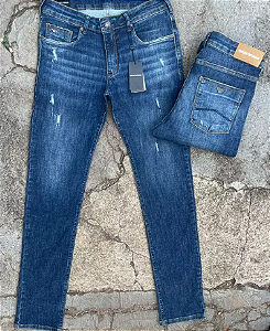 Calça Masculina Jeans ARMANI Empório Armani Slim Azul Desfiada