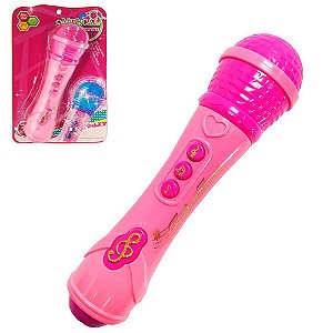 Microfone Musical Infantil com Luzes Coloridas e Botões Rosa