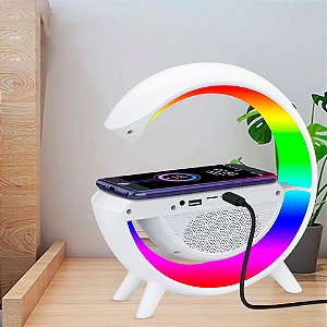 Luminária de Mesa Smart Station Caixa de Som Carregador por Indução em LED