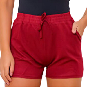 Short Feminino de Malha com Bolsos e Cintura Elástica VINHO