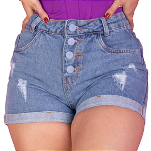 Short Mom Jeans Hot Pants Feminino Cintura Alta Azul Claro