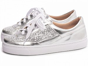 Tênis Feminino TORRICELLA Napa Metalizado Prata Glitter Prata