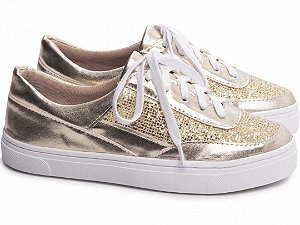 Tênis Feminino TORRICELLA Napa Metalizado Dourado Glitter Dourado