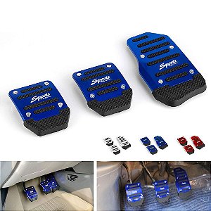 Pedal Automotivo com 03 Peças Antiderrapante em Alumínio Azul