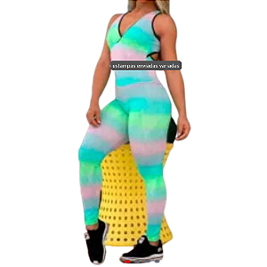 Macacão Feminino Fitness Suplex Básico Estampado Tamanho G