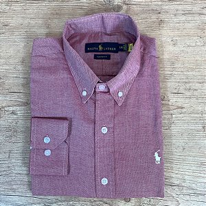 Camisa Masculina PRL Manga Longa PRL Vinho Logo Branco