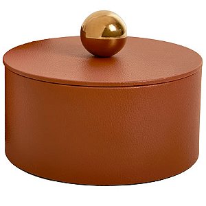 Caixa em MDF MART Redonda Revestida em Pu com Tampa com 16x08 cm Terracota