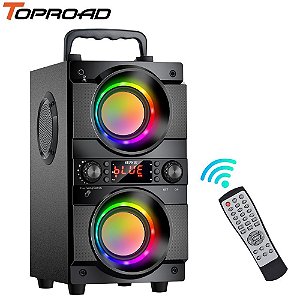 Caixa de Som TOPROAD portátil bluetooth 60w sem Fio Estéreo Karaokê Festa Subwoofer Suporte para Rádio FM Luz Led Rgb Preto