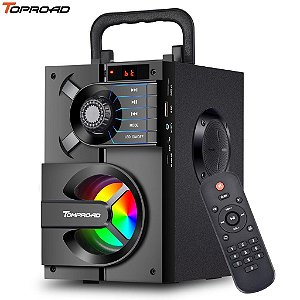Caixa de Som TOPROAD Bluetooth Portátil sem Fio Estéreo Alto-falantes Subwoofer Coluna Suporte para Rádio FM Luzes Rgb com Controle Remoto Preto