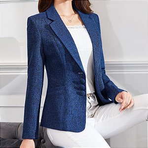 Blazer Feminino Executivo Elegante Terno Casaco Jaqueta Formal Azul Escuro