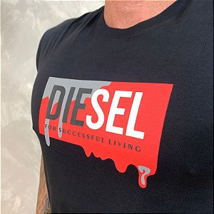 Camiseta Masculina Diesel Preto Logo Vermelho