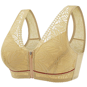 Soutien Plus Size Lingerie Confortável em Renda com Zíper Frontal Amêndoa