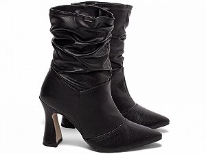 Bota Feminina TORRICELLA Bico Fino Cano Médio Franzido Preto