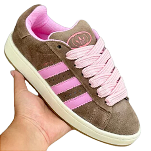 Tênis Feminino ADIDAS Casual AD Campus Couro Camurça Marrom e Rosa