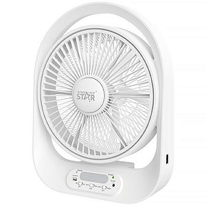 Ventilador WINNING STAR ST-4056 12" com 05 Pás Recarregável 6V Bivolt Branco