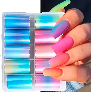 Adesivos Decorativos para Unhas Degradê Coloridas Foil 10 Peças