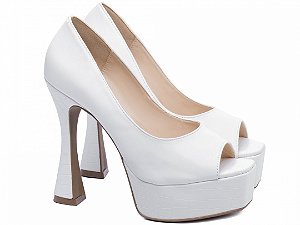 Sapato Feminino TORRICELLA Meia Pata Peep Toe Salto Taça 13cm Croco Branco