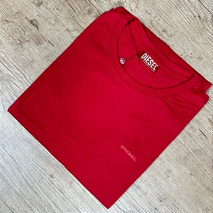 Camiseta Masculina Diesel Vermelho Logo Rosa