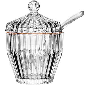Açucareiro de Cristal ROJEMAC Imperatriz com Colher Fio de Ouro 15x07 cm